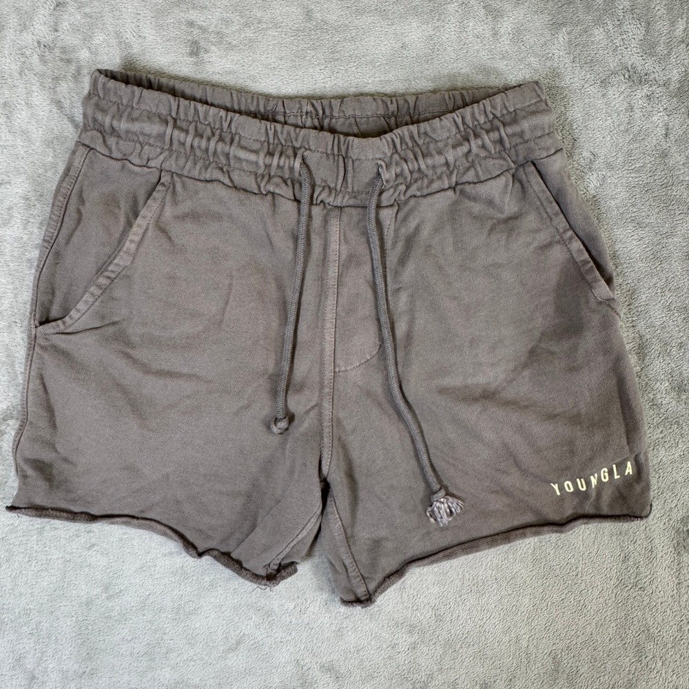 YoungLA Mens French Terry Gym Shorts Charcoal Gray Raw Hem Medium